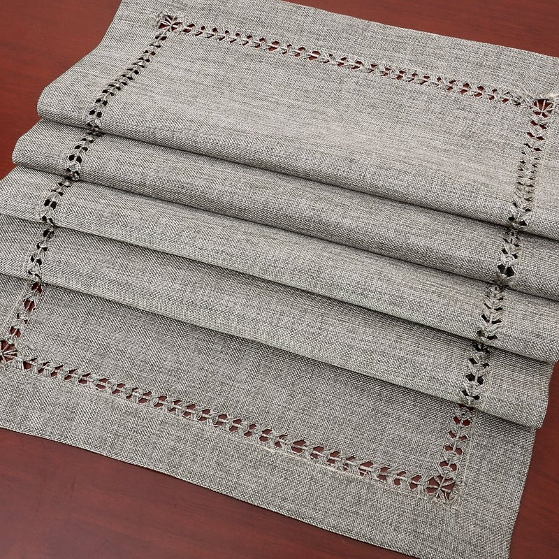Grelucgo Large Handmade Hemstitch Gray Dining Table Runner Rectangular 14 by 120 Inch - Image 3